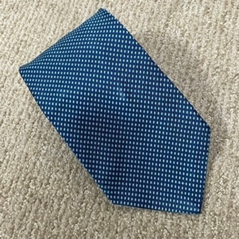 Brooks Brothers Necktie Men Preppy Navy Teal Good Silk Cotton Micro-Check USA‎